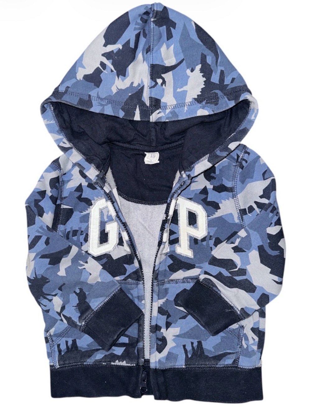 GAP Blue Camo Dino Print Hooded Zip-Up Sweatshirt